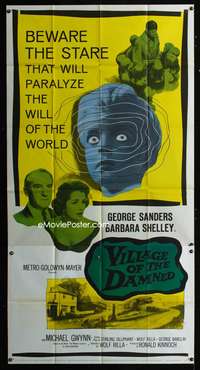 c469 VILLAGE OF THE DAMNED three-sheet movie poster '60 George Sanders