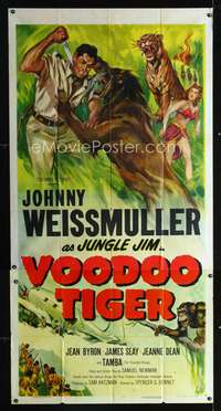 c472 VOODOO TIGER three-sheet movie poster '52 Johnny Weissmuller, Jungle Jim