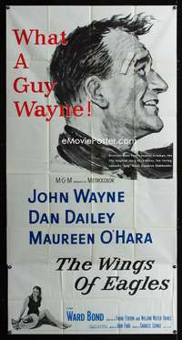 c491 WINGS OF EAGLES three-sheet movie poster '57 John Wayne, Maureen O'Hara