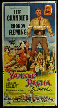 c498 YANKEE PASHA three-sheet movie poster '54 Jeff Chandler, Rhonda Fleming