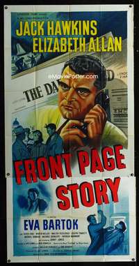 c147 FRONT PAGE STORY English three-sheet movie poster '54 Jack Hawkins