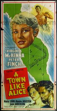 c443 TOWN LIKE ALICE English three-sheet movie poster '57 Virginia McKenna