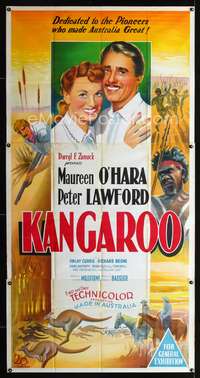 d039 KANGAROO Aust three-sheet movie poster '51 Maureen O'Hara, Lawford