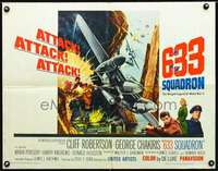 e009 633 SQUADRON half-sheet movie poster '64 Cliff Robertson, World War II