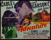 e018 ADVENTURE half-sheet movie poster '45 Clark Gable, Greer Garson