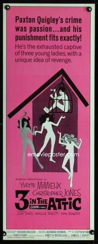f157 3 IN THE ATTIC insert movie poster '68 Yvette Mimieux, AIP sex!