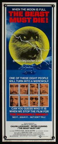 f205 BEAST MUST DIE insert movie poster '74 Peter Cushing, werewolf!