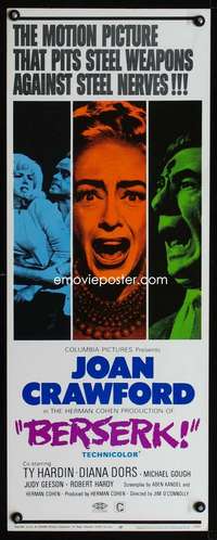 f211 BERSERK insert movie poster '67 Joan Crawford, circus horror!