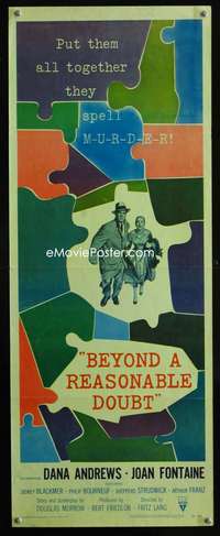 f213 BEYOND A REASONABLE DOUBT insert movie poster '56 Fritz Lang