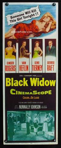 f238 BLACK WIDOW insert movie poster '54Ginger Rogers,Gene Tierney
