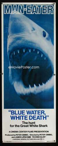 f248 BLUE WATER, WHITE DEATH insert movie poster '71 cool shark image!