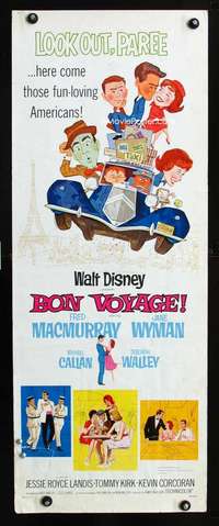 f253 BON VOYAGE insert movie poster '62 Disney, MacMurray, Wyman