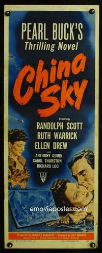 f271 CHINA SKY insert movie poster R50 Randolph Scott, Pearl S. Buck
