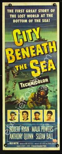 f274 CITY BENEATH THE SEA insert movie poster '53 cool scuba image!