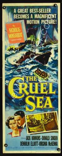f285 CRUEL SEA insert movie poster '53 Jack Hawkins, English!