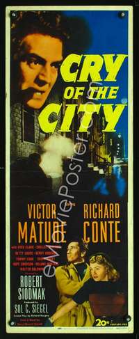 f286 CRY OF THE CITY insert movie poster '48 film noir, Victor Mature