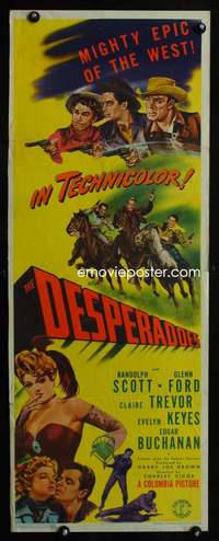 f295 DESPERADOES insert movie poster '43 Randolph Scott, Glenn Ford