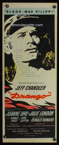 f308 DRANGO insert movie poster '57 Jeff Chandler, blood-mad killer!