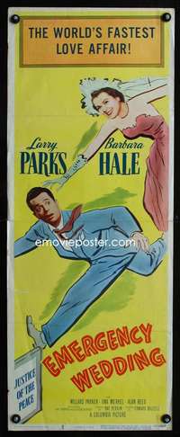 f316 EMERGENCY WEDDING insert movie poster '50 Larry Parks, Hale