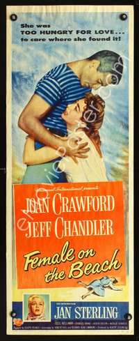 f322 FEMALE ON THE BEACH insert movie poster '55 Crawford, Chandler