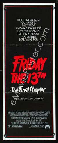 f337 FRIDAY THE 13th 4 insert movie poster '84 Cory Feldman, horror!