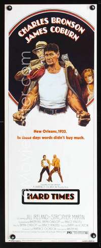 f364 HARD TIMES insert movie poster '75Charles Bronson,Goldberg art!