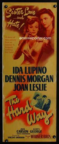 f365 HARD WAY insert movie poster '42 Ida Lupino, Dennis Morgan