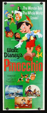 f475 PINOCCHIO insert movie poster R71 Walt Disney classic cartoon!