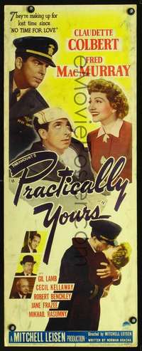 f481 PRACTICALLY YOURS insert movie poster '44 Colbert, MacMurray