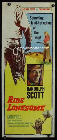 f496 RIDE LONESOME insert movie poster '59 Randolph Scott, Boetticher