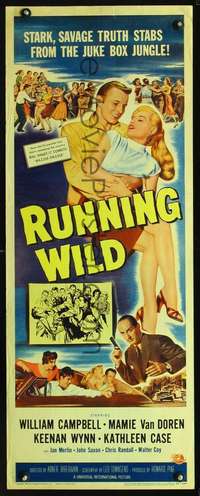 f513 RUNNING WILD insert movie poster '55 sexy Mamie Van Doren!