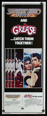 f516 SATURDAY NIGHT FEVER/GREASE insert movie poster '70s Travolta