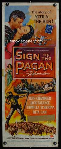 f527 SIGN OF THE PAGAN insert movie poster '54 Palance as Attila!