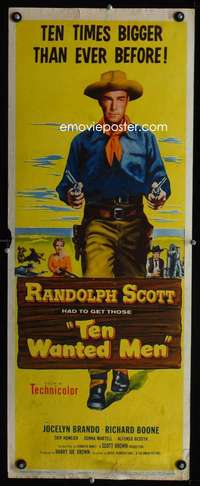 f578 TEN WANTED MEN insert movie poster '54 Randolph Scott, Brando