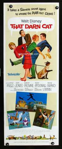 f582 THAT DARN CAT insert movie poster '65 Hayley Mills, Disney