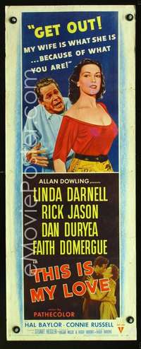 f591 THIS IS MY LOVE insert movie poster '54 Linda Darnell, Duryea