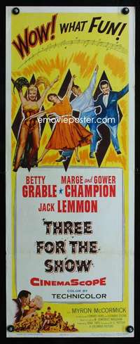 f596 THREE FOR THE SHOW insert movie poster '54 Betty Grable, Lemmon