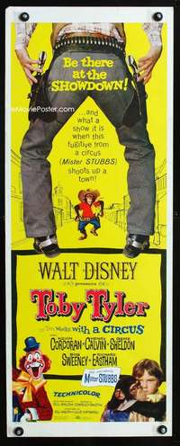 f600 TOBY TYLER insert movie poster '60 Walt Disney, circus clown!