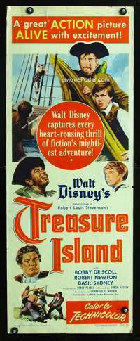 f609 TREASURE ISLAND insert movie poster '50 Walt Disney pirates!