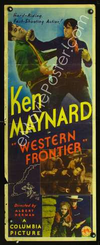 f627 WESTERN FRONTIER insert movie poster '35 fighting Ken Maynard!