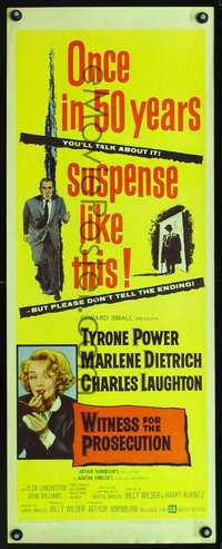 f643 WITNESS FOR THE PROSECUTION insert movie poster '58 Billy Wilder