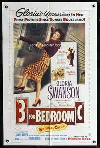 h017 3 FOR BEDROOM C one-sheet movie poster '52 sexy Gloria Swanson!