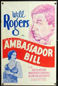 h039 AMBASSADOR BILL one-sheet movie poster R36 Will Rogers, Greta Nissen