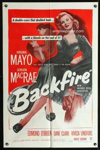 h069 BACKFIRE one-sheet movie poster '50 double-crossing Virginia Mayo!