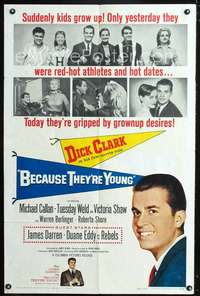 h082 BECAUSE THEY'RE YOUNG one-sheet movie poster '60 Dick Clark, Weld