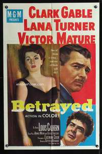 h008 BETRAYED one-sheet movie poster '54 Clark Gable, Mature, Lana Turner