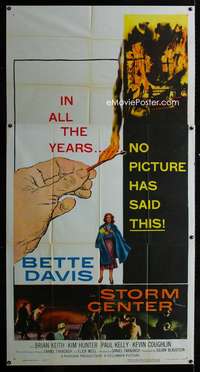 k034 STORM CENTER three-sheet movie poster '56 Bette Davis, Brian Keith