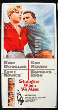 k035 STRANGERS WHEN WE MEET three-sheet movie poster '60 Kirk Douglas, Novak
