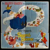 k020 SWORD IN THE STONE six-sheet movie poster '64 Disney, King Arthur!