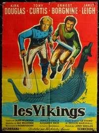 k113 VIKINGS linen French one-panel movie poster '58Kirk Douglas,Tony Curtis